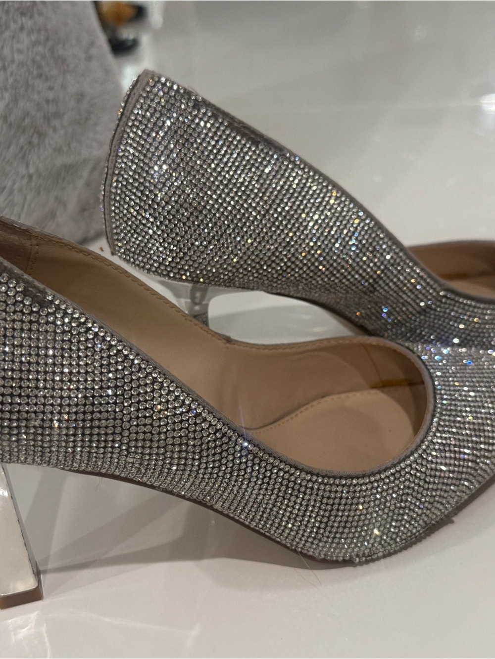 Steve Madden Silver Crystal Block Heel Pumps